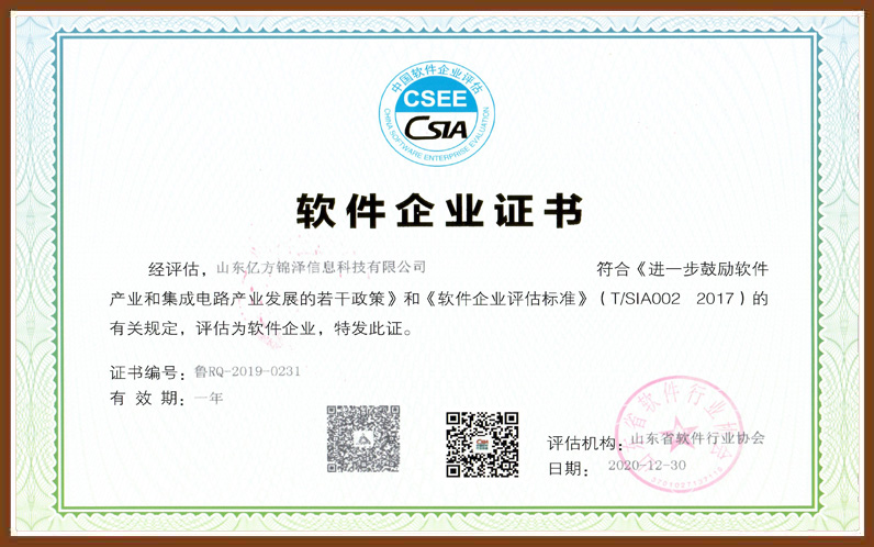亿方凯发k8国际软件企业证书